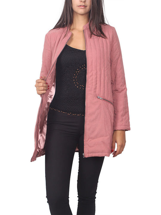 Soft Rebels Women's Short Half Coat with Zipper Pink
