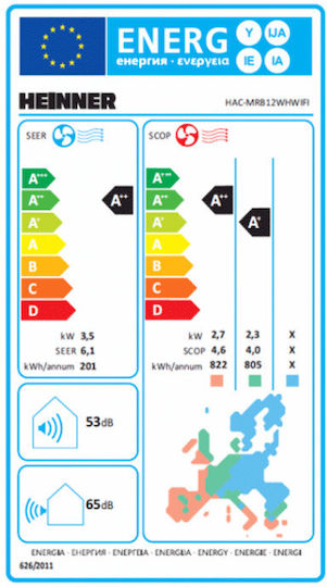 Heinner Klimaanlage Inverter 12000 BTU A++/A+ mit WiFi Schwarzer Spiegel/Weiß