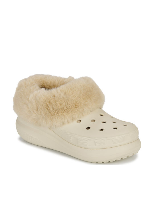 Crocs Furever Crush Women's Clogs with Fur Beige
