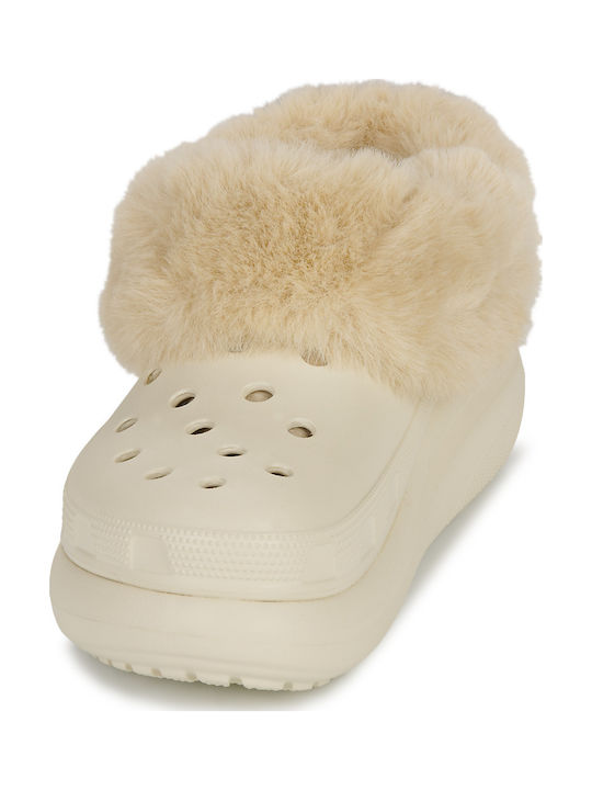 Crocs Furever Crush Women's Clogs with Fur Beige