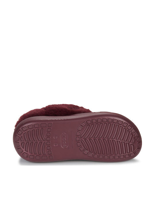 Crocs Furever Crush Women's Clogs with Fur Burgundy