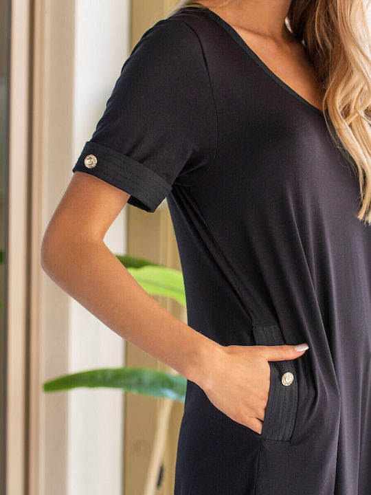 1 20 Καλοκαιρινό Midi T-shirt Φόρεμα Μαύρο
