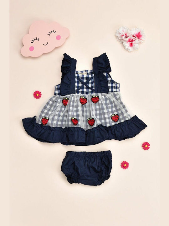 Potre Mädchen Kleid Set mit Zubehör Ärmellos Marineblau