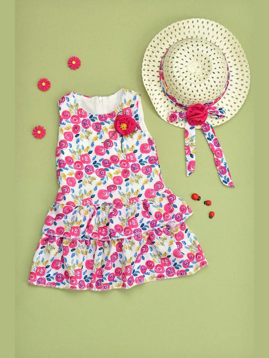 Potre Kids Dress Set with Accessories Floral Sleeveless Multicolour