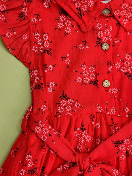 Children's Dress Short Sleeve Floral Set with Accessories Red