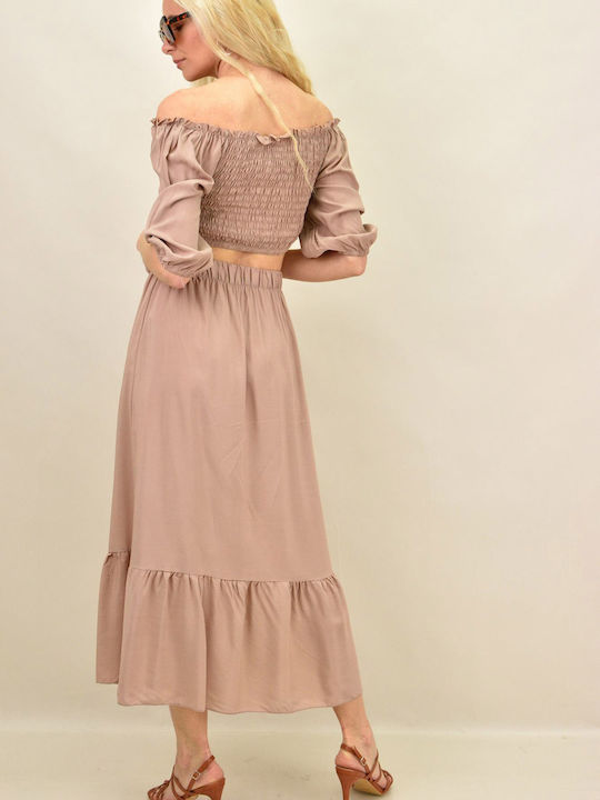 Set mit Hoch tailliert Midi Rock Rosa