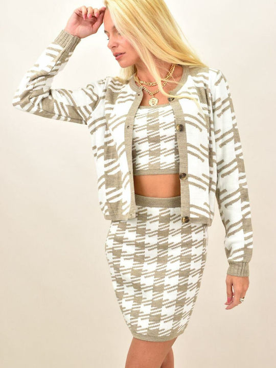 Potre Set with High Waist Mini Skirt Checked in Beige color