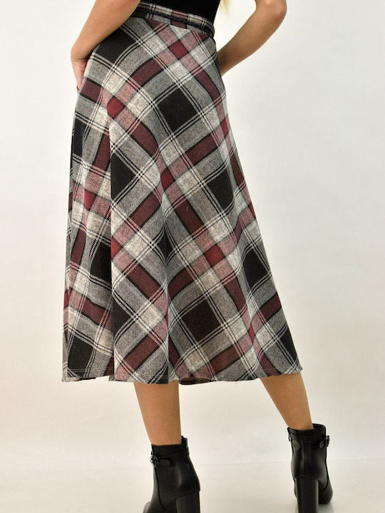 Potre High Waist Midi Skirt Checked in Beige color