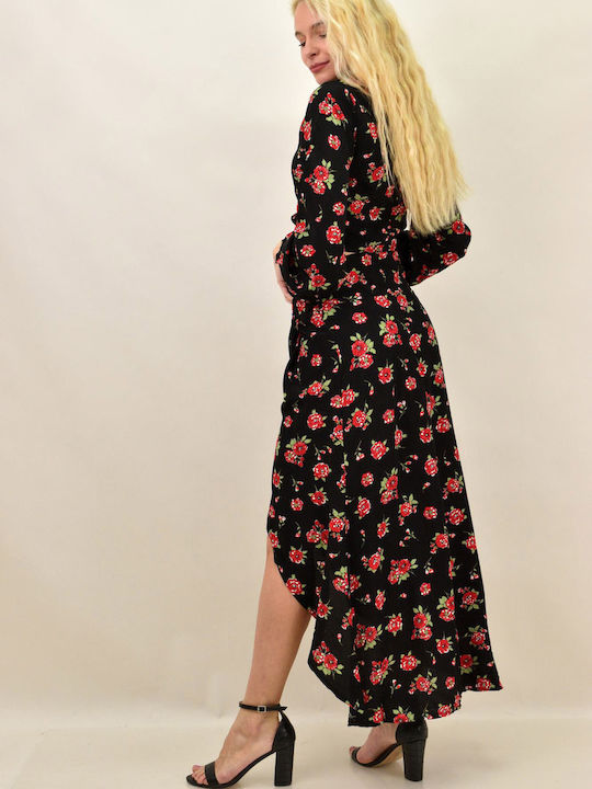 Set mit Hoch tailliert Maxi Rock Blumen Schwarz