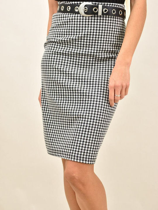 Pencil High-waisted Midi Skirt Checked Ecru