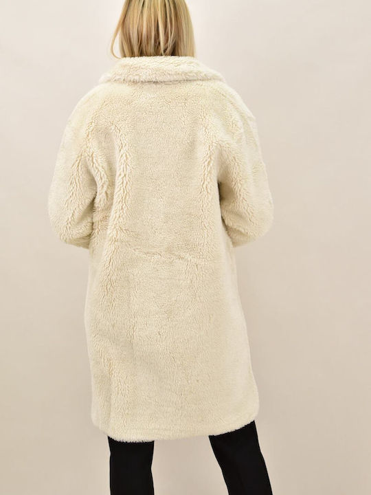 Mouton Women's Beige Coat with Buttons