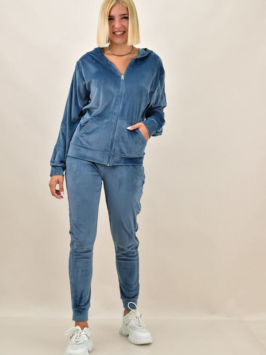 Potre Damen-Sweatpants-Set Hellblau Samt