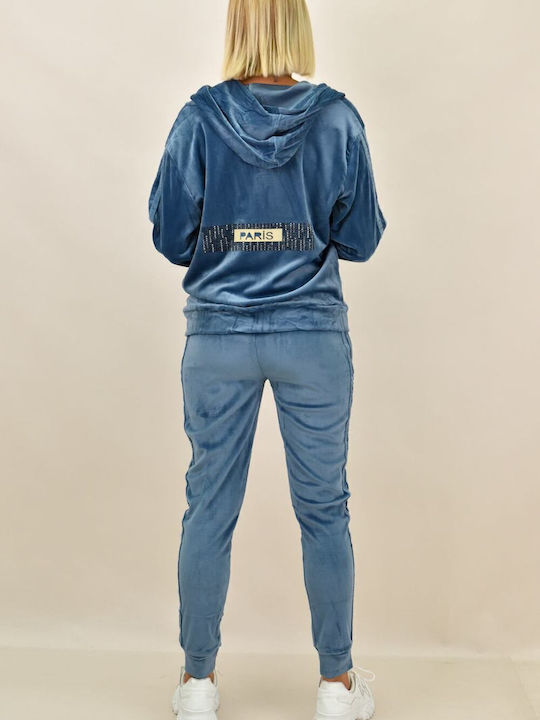 Paris Jogginganzug Samt Hellblau