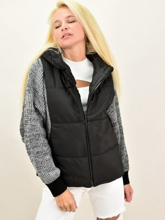 Potre Kurz Damen Puffer Jacke für Winter Schwarz