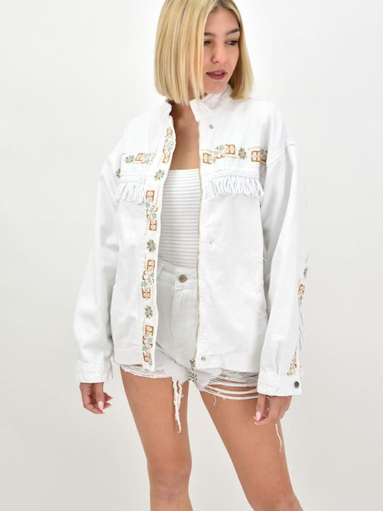 Women's Long Puffer Jacket for Spring or Autumn White