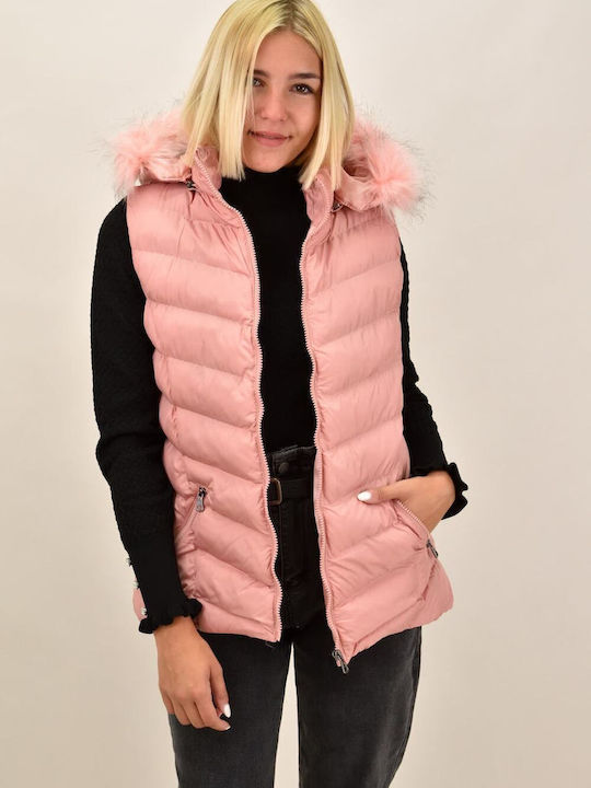 Potre Kurz Damen Ärmellos Puffer Jacke für Winter Rosa