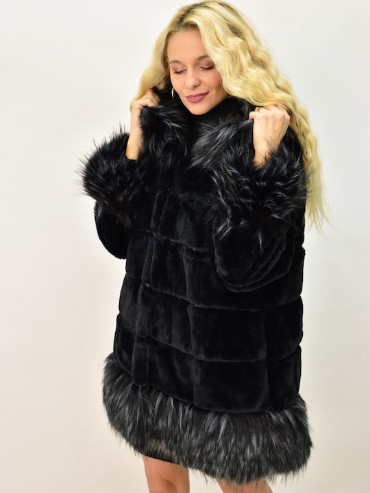 Potre Women's Long Fur Black