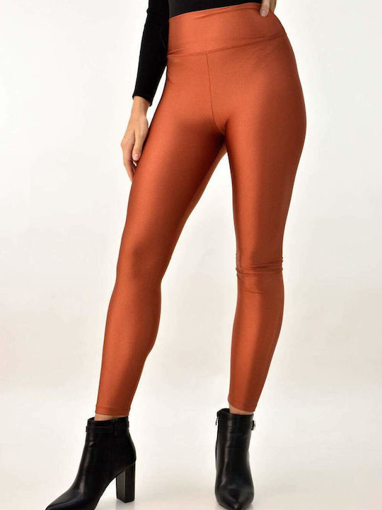 Potre Women's Long Legging Shiny & High Waisted Orange