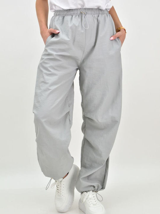 Damen Stoff Hose mit Gummizug in Weitem Schnitt Gray
