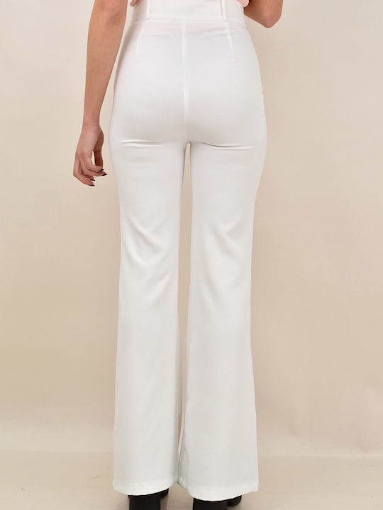 Potre Γυναικείο Υφασμάτινο Παντελόνι Καμπάνα Λευκό