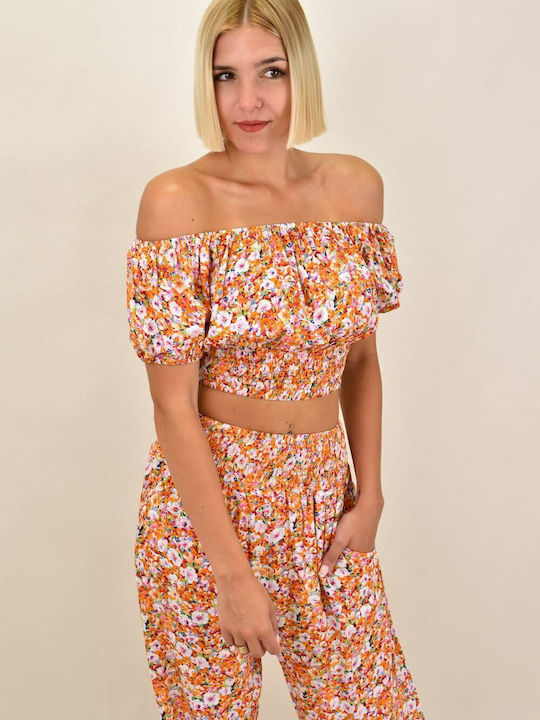 Potre Damen Orange Set mit Hose Blumen