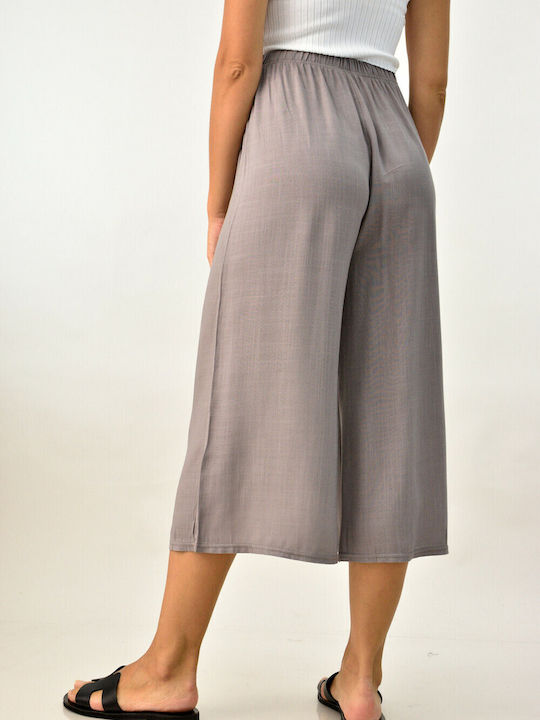 Potre Damen Hochgeschnittene Leinen Hose mit Gummizug in Gerader Linie Gray