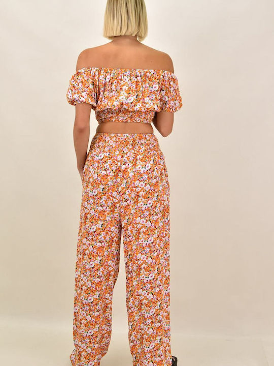 Women's Orange Set with Pants Floral