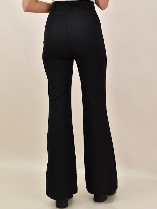 Potre Damen Stoff Hose Schlag Schwarz