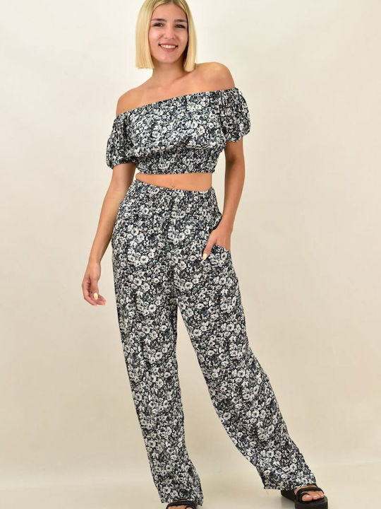 Potre Women's Black Set with Trousers Floral