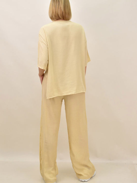 Damen Beige Set mit Hose mit Gummizug