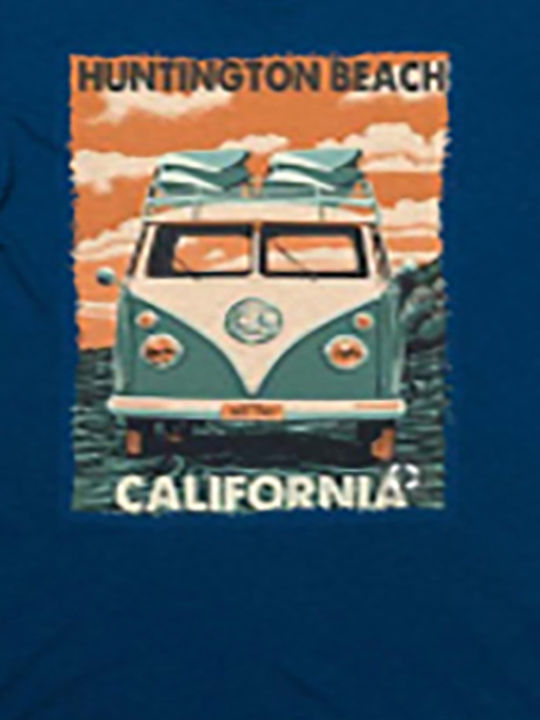 Tricou cu mânecă scurtă pentru bărbați Johnny Brasco cu imprimeu ''Huntington Beach'' - 056002B Albastru Marin