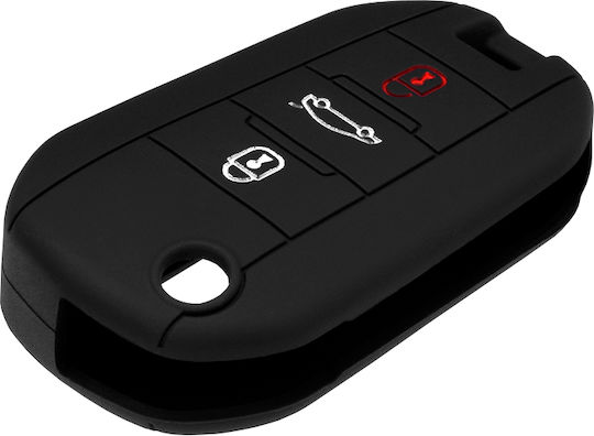 Car Key Cover Case made of with 3 Buttons for Peugeot in Black Color