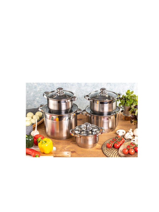 Edenberg Pots Set of Stainless Steel with No Coating Silver 10pcs