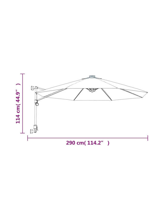 Garten & Terrassen Sonnenschirm Wandmontage Rund Aluminium Rot Ø2.9m
