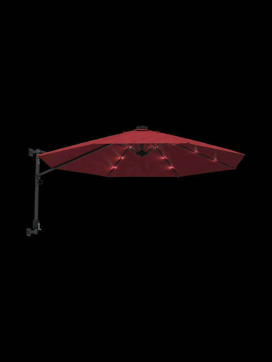 Garten & Terrassen Sonnenschirm Wandmontage Rund Aluminium Rot mit LED-Beleuchtung Ø2.9m