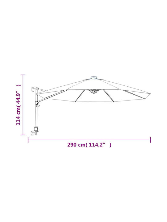 Garten & Terrassen Sonnenschirm Wandmontage Rund Aluminium Rot mit LED-Beleuchtung Ø2.9m