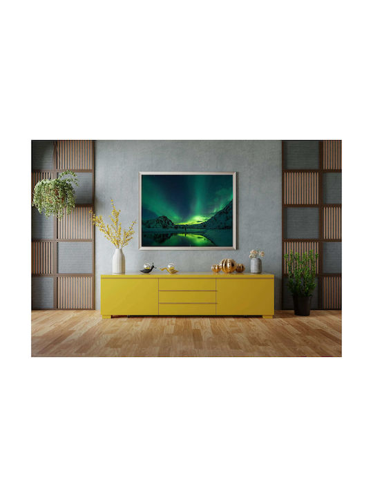 A Person Standing In Front Of A Body Of Water Under A Green And Purple Sky Painting on Canvas 30x20cm
