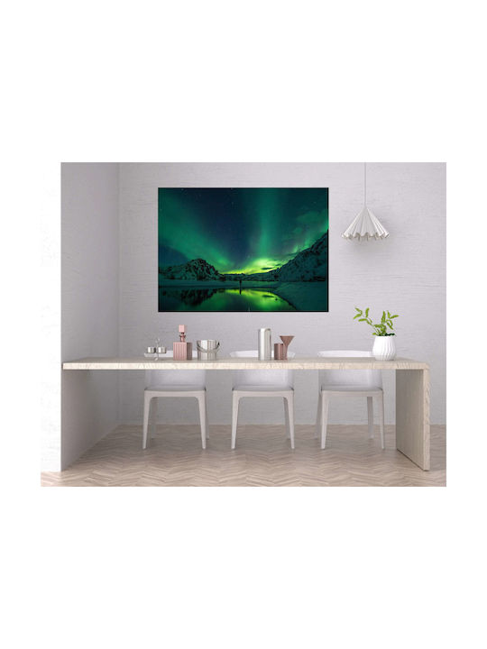 A Person Standing In Front Of A Body Of Water Under A Green And Purple Sky Painting on Canvas 30x20cm