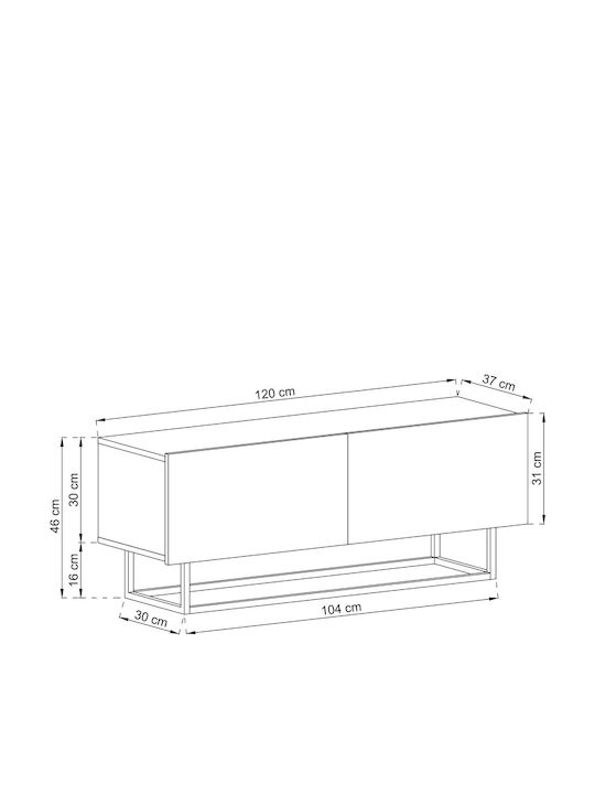 TV-Ständer aus Metall und Holz Grafit M120xT37xH47cm