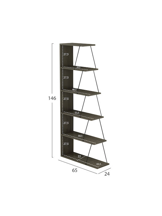 Bibliotecă Tars Olive Grey 65x24x146cm
