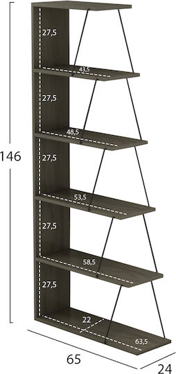 Bibliotecă Tars Gri Măsliniu 65x24x146cm