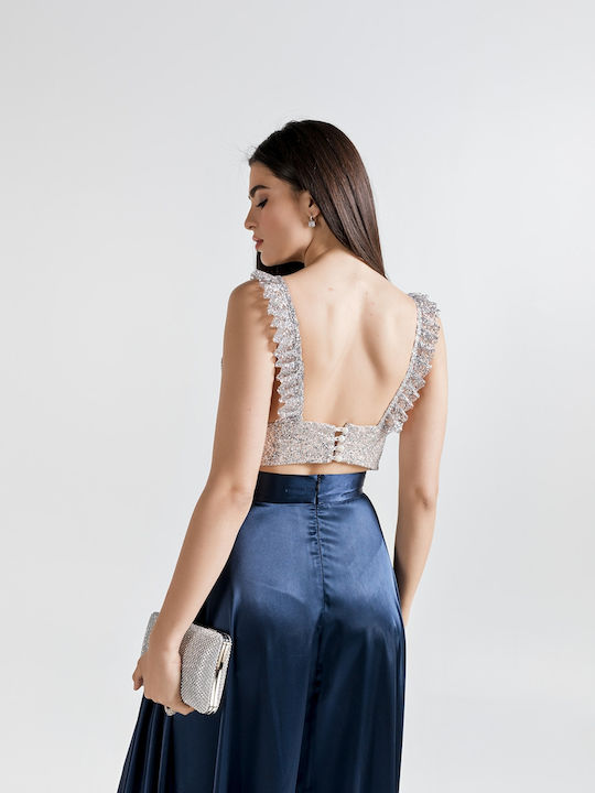 Women's Blouse Corset Sleeveless Silver