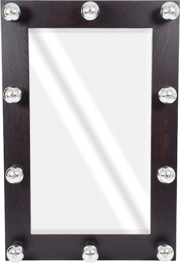 GloboStar Wall Mirror with Brown Wooden Frame & LED Lighting 90x60cm 1pcs