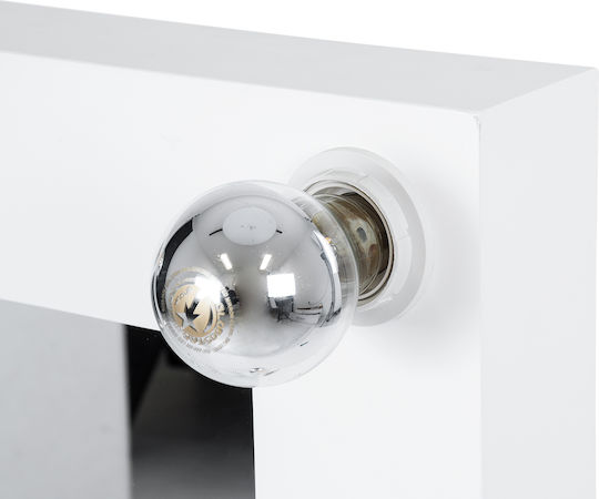 GloboStar Wandspiegel mit Weiß Hölzernes Rahmen & LED Beleuchtung 80x80cm 1Stück