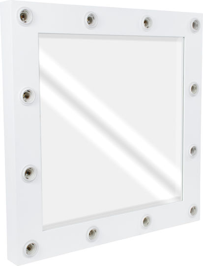 GloboStar Wandspiegel mit Weiß Hölzernes Rahmen & LED Beleuchtung 80x80cm 1Stück