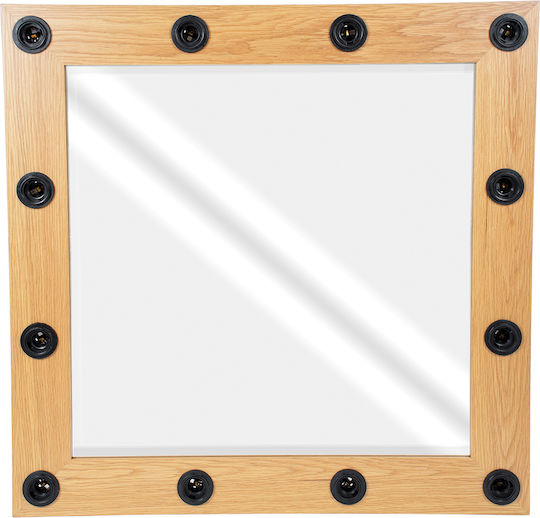 GloboStar Makeup Mirror Wall Mirror with Beige Wooden Frame & LED Lighting 80x80cm 1pcs