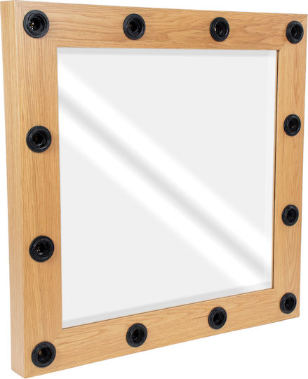 GloboStar Makeup Mirror Wall Mirror with Beige Wooden Frame & LED Lighting 80x80cm 1pcs