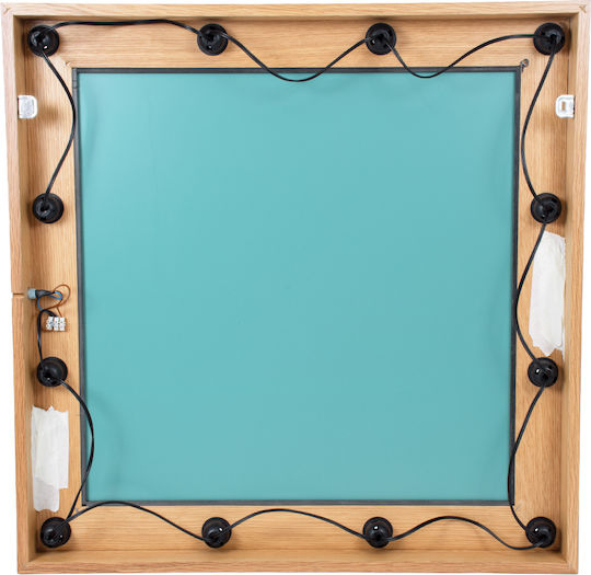 GloboStar Makeup Mirror Wall Mirror with Beige Wooden Frame & LED Lighting 80x80cm 1pcs