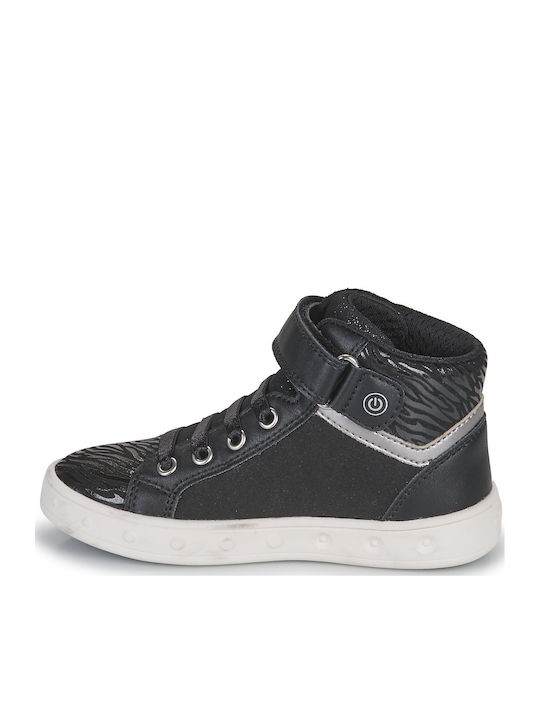 J SKYLIN Kids Sneakers High with Scratch & Lights Black