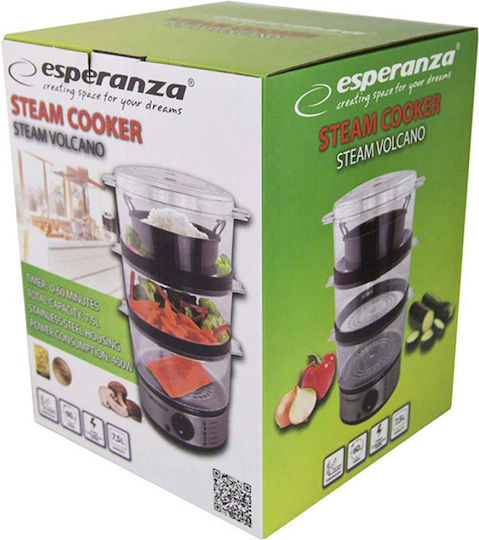 Esperanza Food Steamer with 3 Steaming Decks 7.5lt